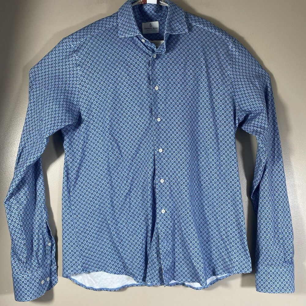 Emanuel Berg Shirt Mens Medium  Geometric Modern Fit Long Sleeve Sleeve